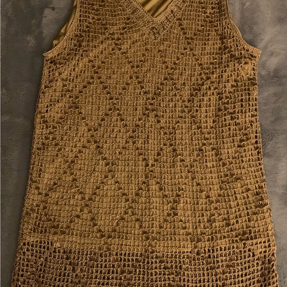 🌸 HOST PICK 🌸Dazzling Shimmering Gold Beaded Long Crocheted Top - Picture 9 of 14